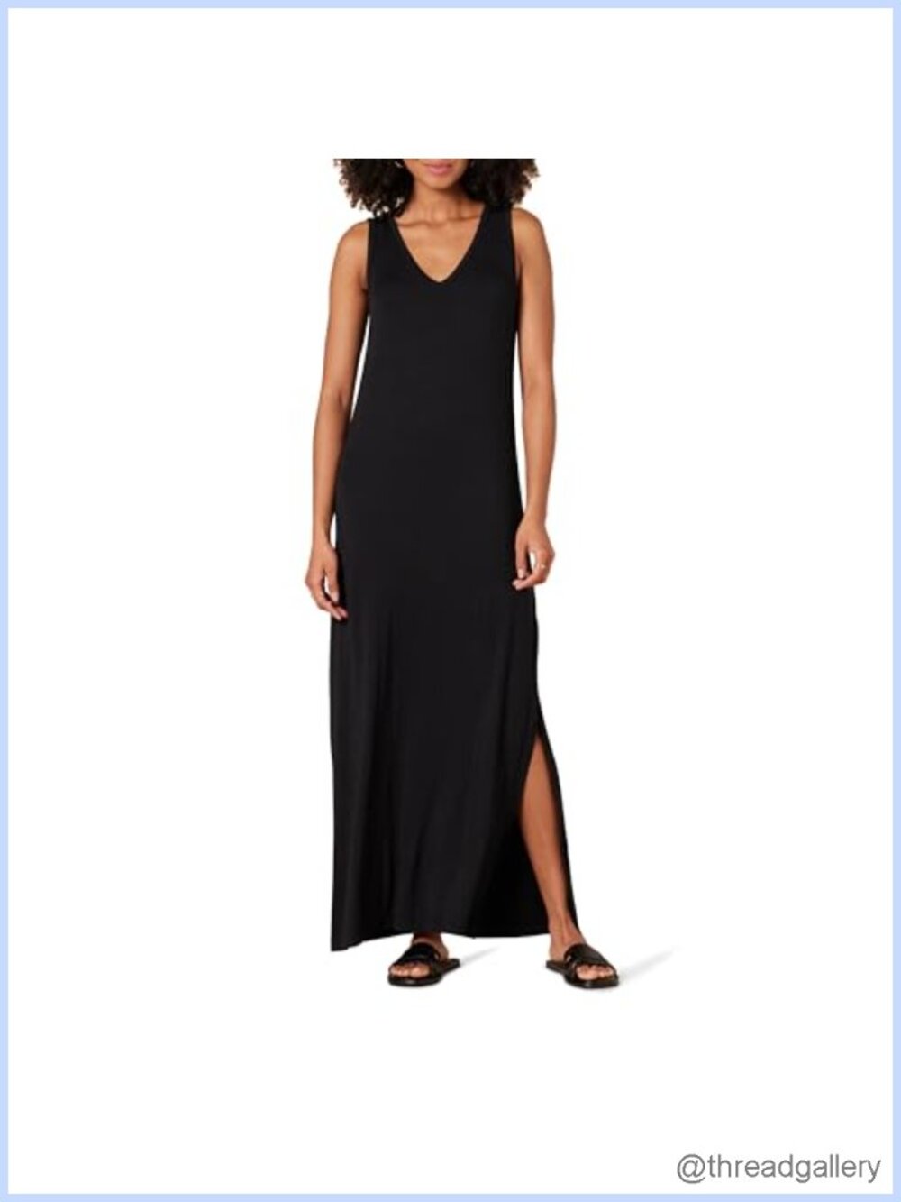 Viscose Stretch Jersey V-Neck Maxi Tank Dress with Side Slits